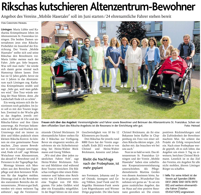 Rikschas kutschieren Altenzentrum-Bewohner